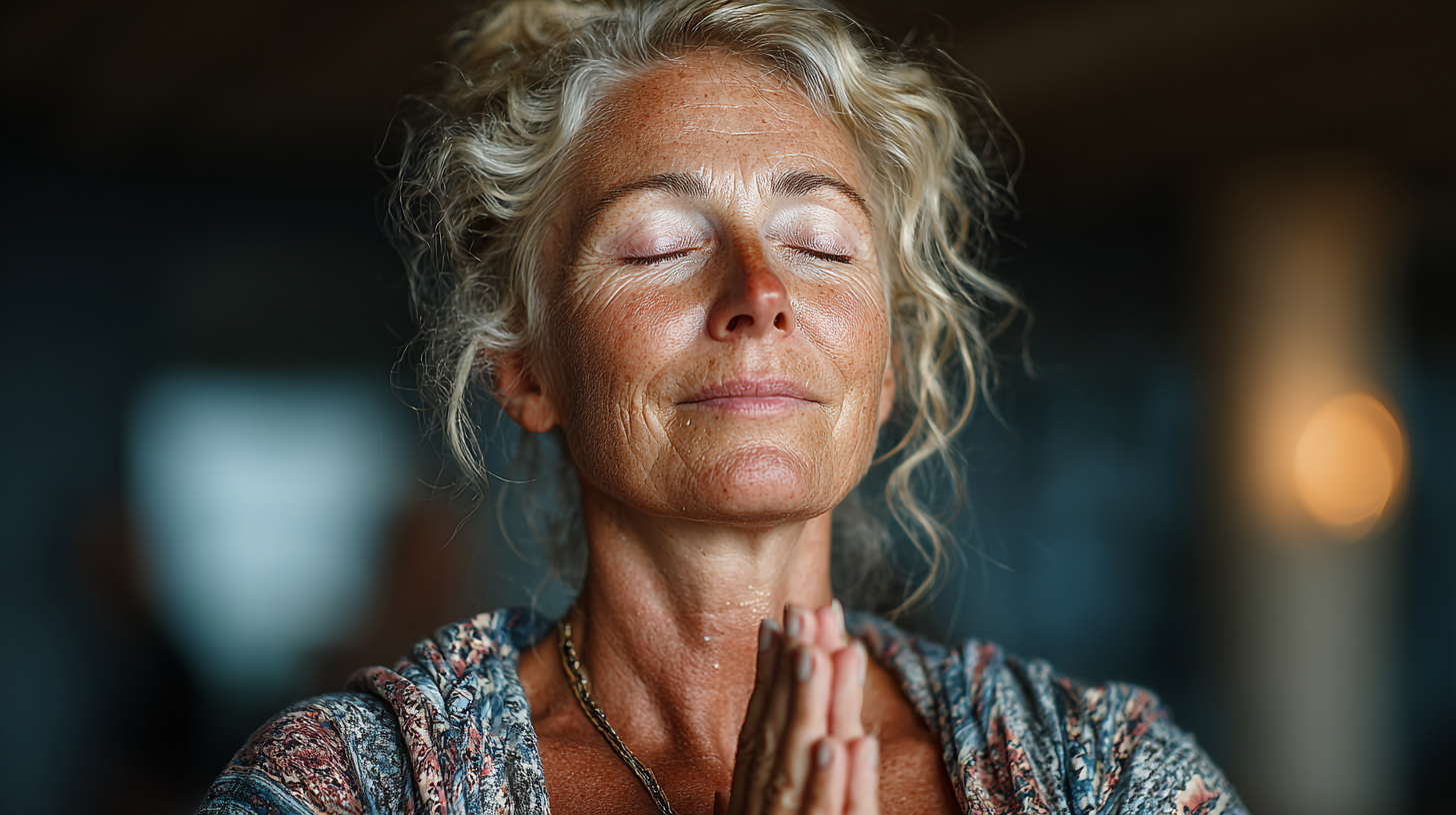 Група старших людей займається йогою в світлій студії